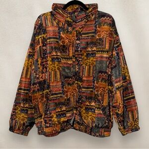 Vintage EVR Windbreaker Zip Up Jacket Disco Abstract Art Design Polyester Sz XL